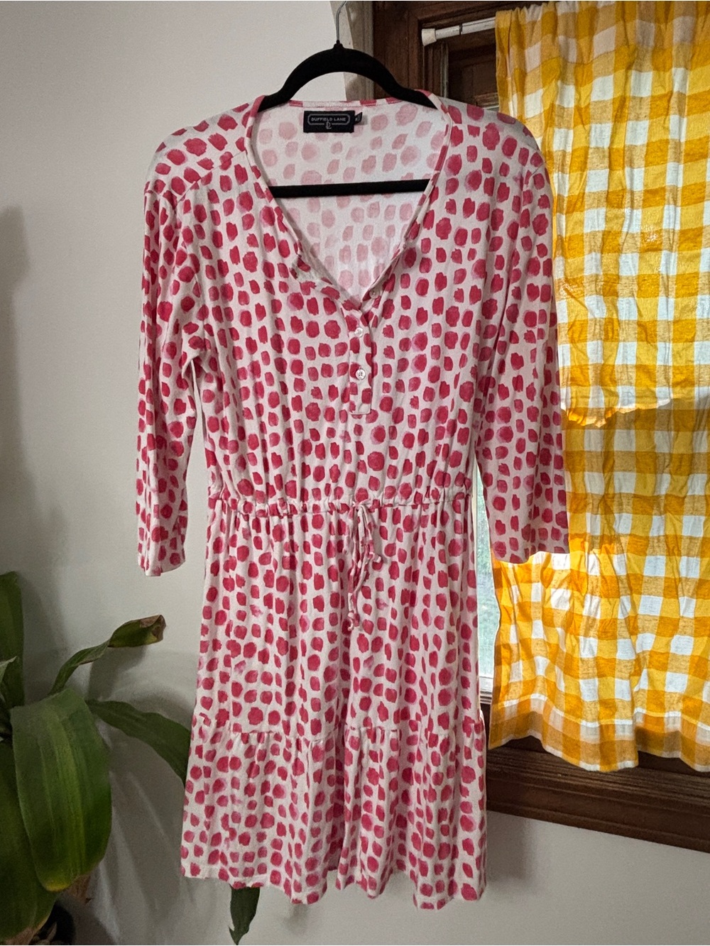Duffield Lane Pink Dot Drawstring Midi Dress